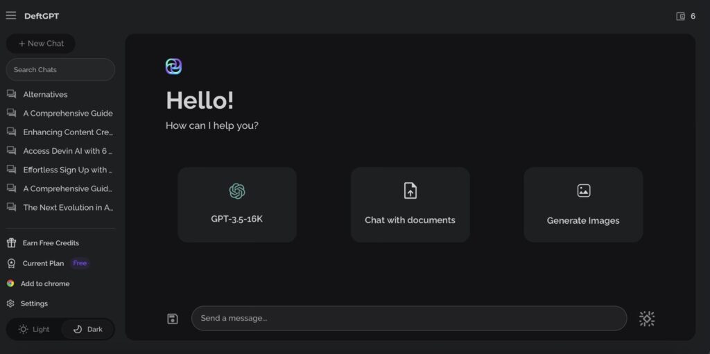 User interface of DeftGPT AI: Top 5 ChatGPT alternative in 2024