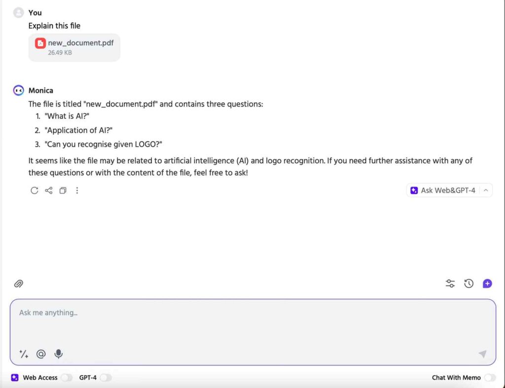 Monica AI: chat with PDF