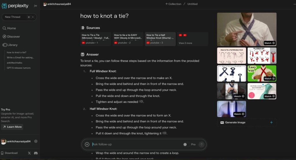 Knot tie prompt How to use Perplexity AI