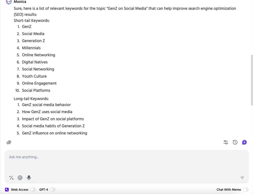Monica AI: chat with prompt SEO Template 