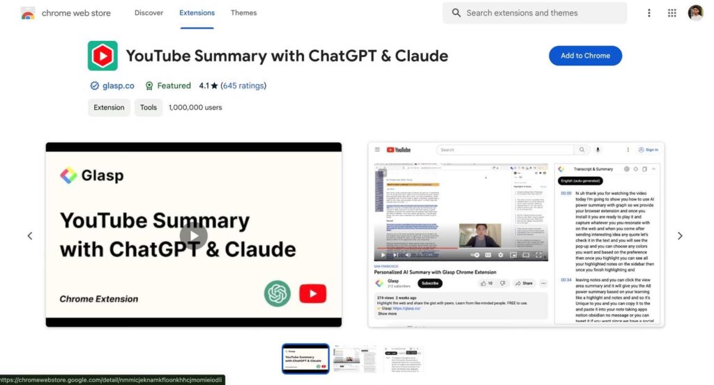 YouTube Summary with ChatGPT & Claude: chatGPT chrome Extension